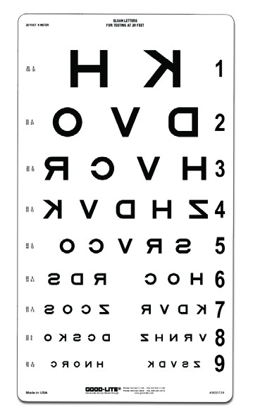 Sloan Letters Reversed Translucent Chart (20 feet/6 meters)