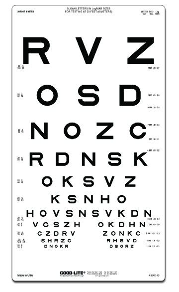 Sloan Letters Translucent Chart (20 feet/6 meters)