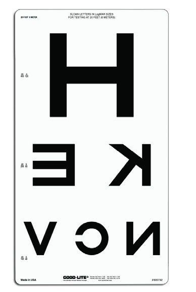 Low Vision Sloan Letters Translucent Chart (20 feet/6 meters) (Reversed Letters)
