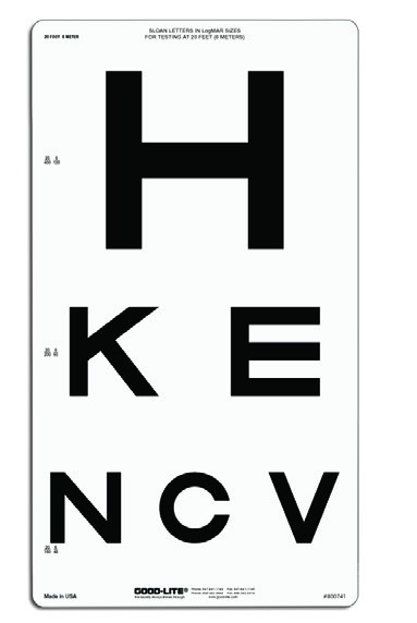 Low Vision Sloan Letters Translucent Chart (20 feet/6 meters)